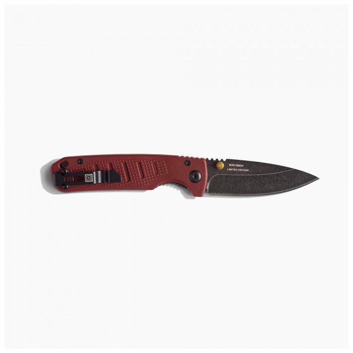 Coltello 5.11 Tactical Icarus DP Mini in edizione limitata colore rosso, vista laterale aperto