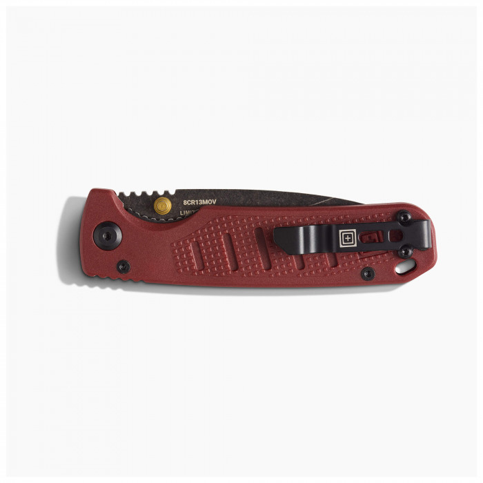 Coltello 5.11 Tactical Icarus DP Mini in edizione limitata colore rosso, con clip per tasca